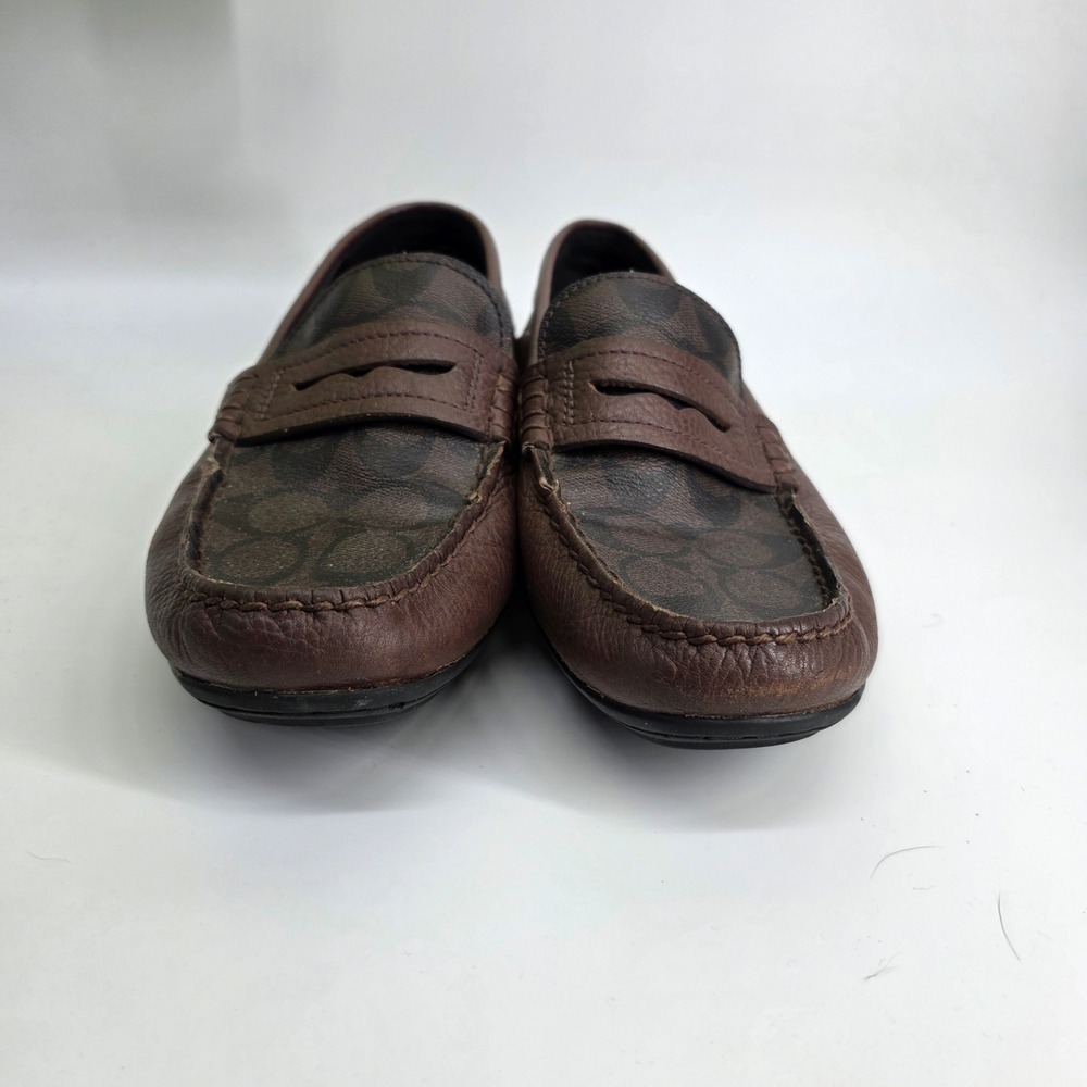 Coach Mens Signature Canvas Pebble Leather Penny Loafers Brown Driving Mocs 8D - Picture 8 of 11